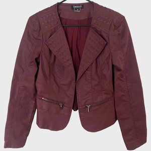 Morgan Studded Moto Blazer Jacket Women's Size 38 Burgundy Red Waxed Long Sleeve